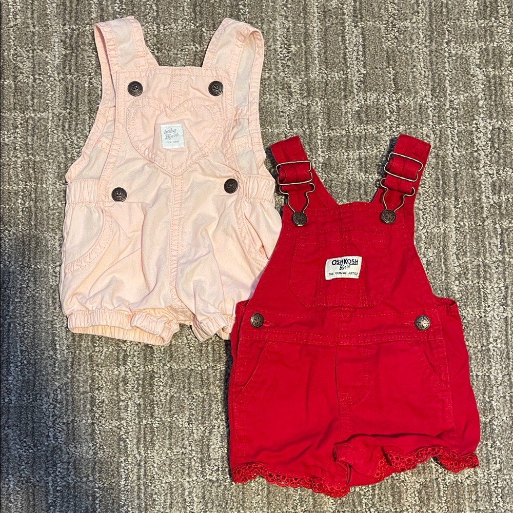 OshKosh B'gosh Red and Pink Overalls Set of 2